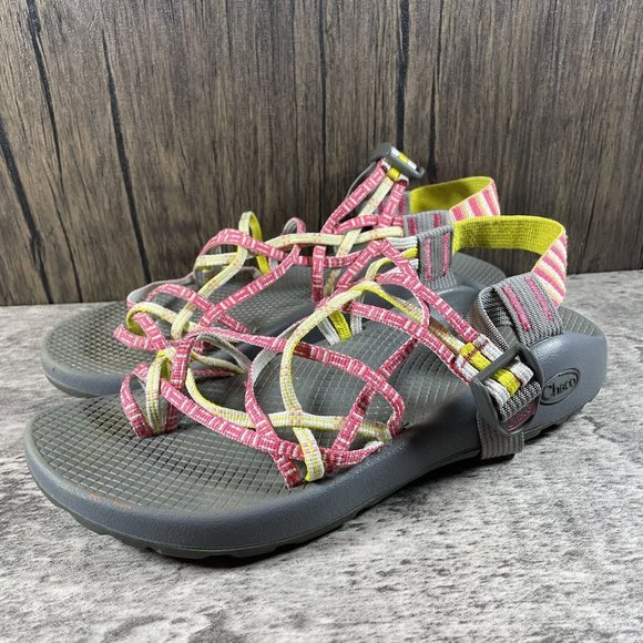 Chaco Sandals ZX3 Classic Pink & Yellow Triple Strap Slingback Hiking Womens 9 - Picture 1 of 8